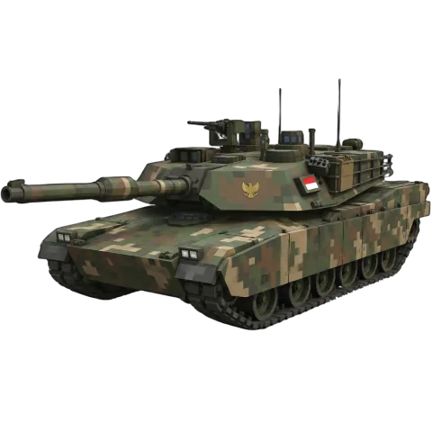 Player-generated Indonesian tank with tropical pixel camouflage and Garuda emblem